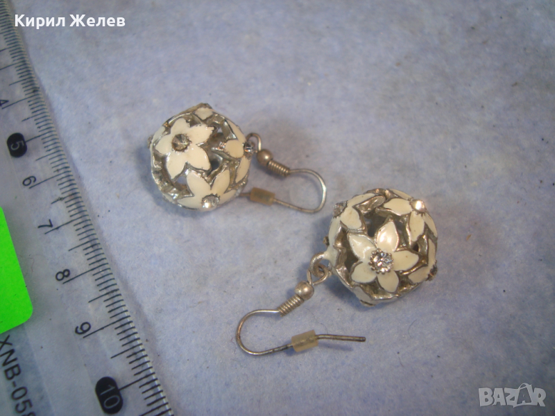 ПОСРЕБРЕНИ ФЛОРАЛНИ АЖУРНИ ЕМАЙЛИРАНИ ЦИРКОНЕНИ АРТ МОДНИ ОБЕЧКИ 26814, снимка 1