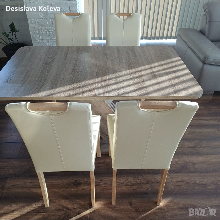 Нови 4 бр. кремава кожа столове, снимка 1