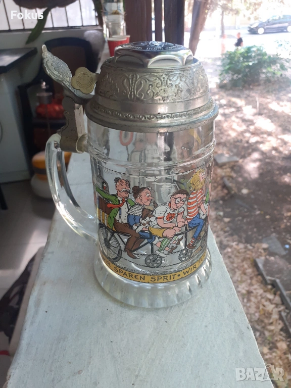 Стара немска халба за бира със звънец, снимка 1