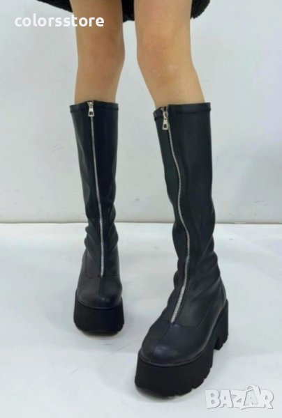 Ботуши на платформа - черна кожа - BG10, снимка 1