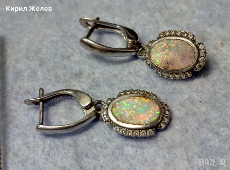 ПРЕКРАСНИ СКЪПОЦЕННИ СРЕБЪРНИ ОБЕЦИ СРЕБРО 925 АНГЛИЙСКА ИЗРАБОТКА с БЯЛ ОГНЕН ОПАЛ и ЦИРКОНИ 26212, снимка 1