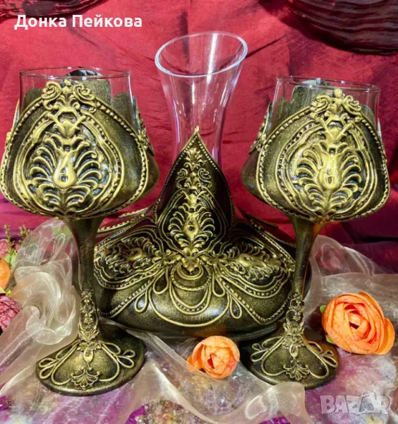 Сервиз за вино ръчна изработка в злато, снимка 1