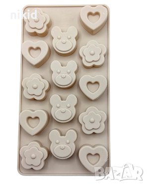 вдлъбнато сърце сърца цвете мече силиконов молд форма за шоколадови бонбони фондан гипс шоколад, снимка 1