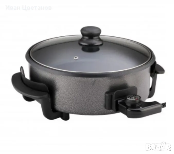 Електрически тиган за приготвяне на пица Rosberg 32 см, Терморегулатор, Незалепващо покритие, Сив, снимка 1