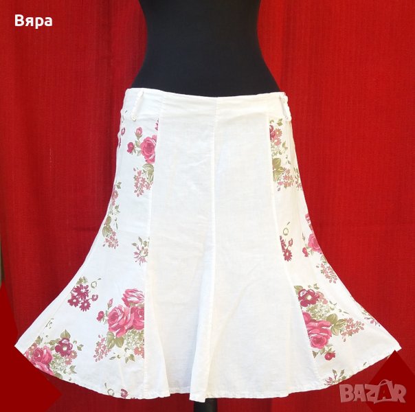 Памучна Пола с флорални мотиви - разкроена, снимка 1