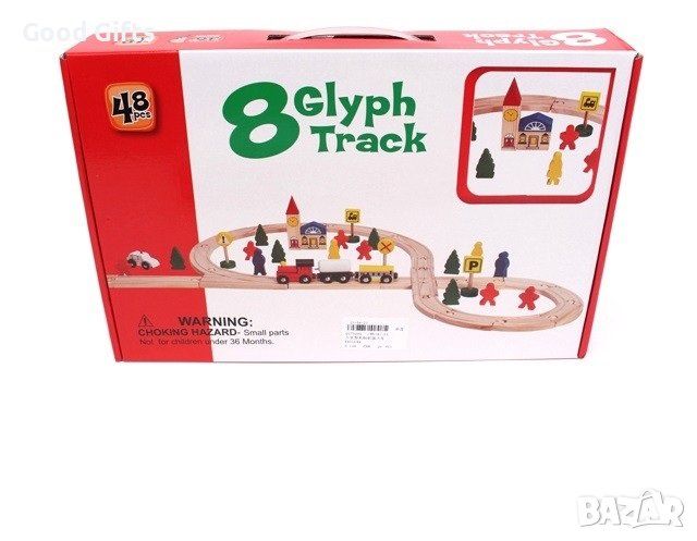 Дървено влакче с дървени релси, 48 части, снимка 1