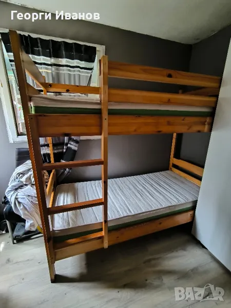 Двуетажно легло 190/82 + 2 двулицеви матрака TED + 2 подматрачни рамки РосМари(Ортопедични), снимка 1