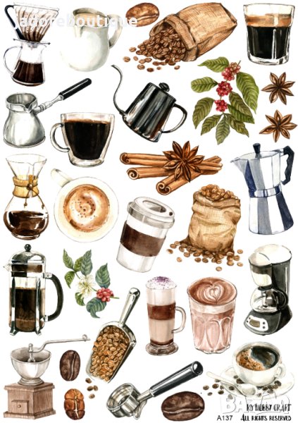 Скрапбук стикери за декорация планер Coffee lover самозалепващ лист А5, снимка 1