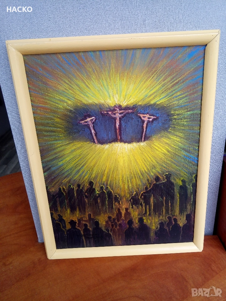 Маслена Картина на Библейска Тематика Размери 43/34 см. Подписана от Автора, снимка 1