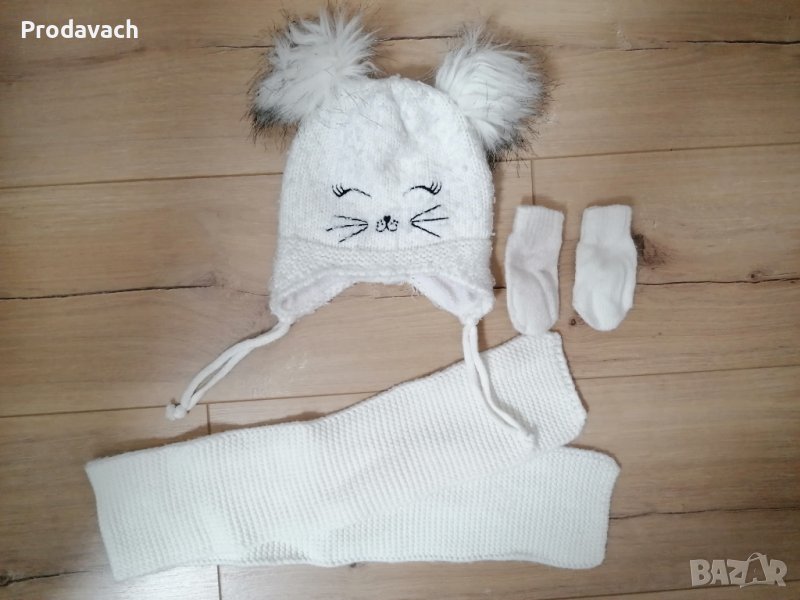 Бебешки комплект шапка, шал и ръкавици 6м-12мес., снимка 1