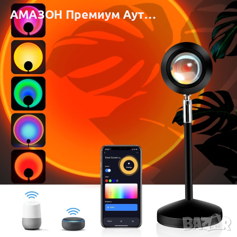 PANAMALAR Smart Sunset WiFi прожекционна лампа/Гласово/Таймер/180°/App Control за фотография, снимка 1 - Прожектори - 44874646
