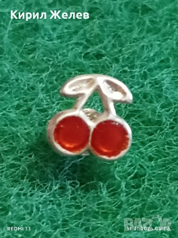 Сребърна обеца във формата на Череши с емайл нежно финно бижу 52653, снимка 2 - Обеци - 53059604