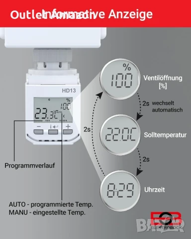 Програмируем термостат за радиатор Electric Bock, HD13 , снимка 3 - Радиатори - 51284751
