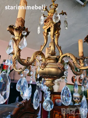 Голям тежък бронзов полилей , снимка 3 - Лампи за таван - 50341270
