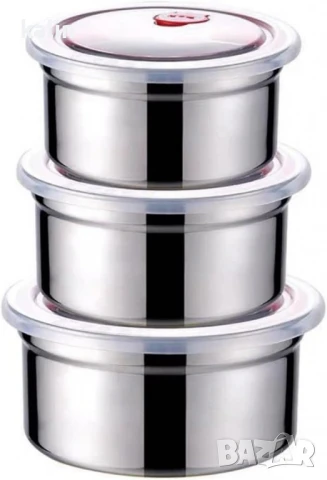 Комплект от три броя кутии за съхранение от неръждаема стомана с пластмасови капаци