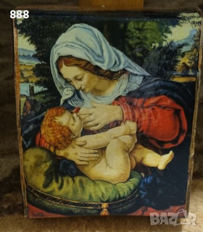 Картина върху дърво на Дева Мария с младенеца! 