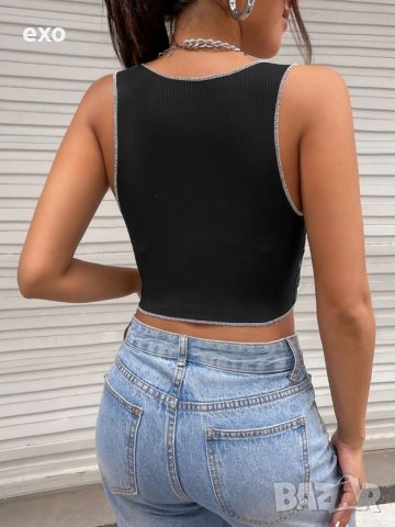 Секси къс топ, Къс топ бяло и черно, Къс топ Ин и Ян, снимка 3 - Корсети, бюстиета, топове - 40723971