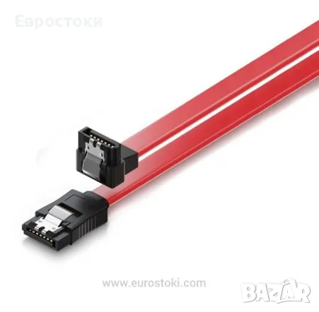EWENT кабел SATA III SPEED 6 Gbits с метални скоби, SATA L-Type 90° кабел, 50 см, цвят: червен
