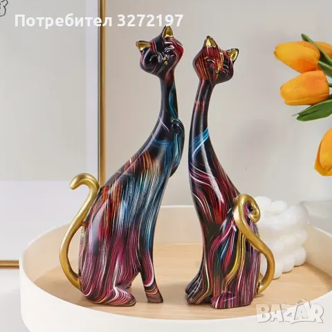 Комплект 2 бр. Очарователни Орнаменти Двойка Котки от Карикатура, снимка 3 - Статуетки - 48298854
