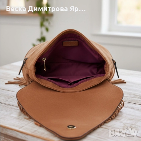 Дамска раница от еко к. с ресни – бохо стил, удобство и обем (36×30×16 см), снимка 2 - Раници - 52574149