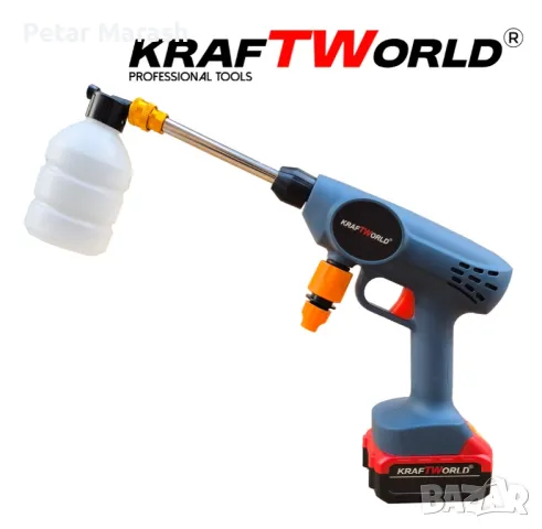 Акумулаторна Водоструйка KraftWorld с 2 Батерии Налягане 26 бара + Kонтейнер за Препарат и Аксесоари, снимка 3 - Други инструменти - 50409103