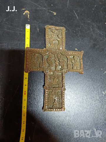 Уникален,стар меден кръст,ръчна изработка/Old antique copper cross, снимка 4 - Антикварни и старинни предмети - 43944720