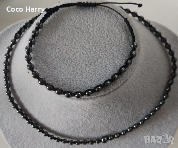 Комплект гривна и чокър с Хематит,ръчна изработка , снимка 2 - Бижутерийни комплекти - 53018175