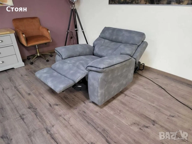 Сив фотьойл от плат с електрически релаксиращ механизъм, снимка 11 - Дивани и мека мебел - 51954186