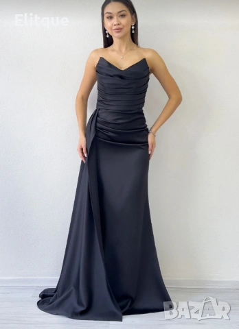 дълга сатенена рокля с цепка , снимка 4 - Рокли - 53194689