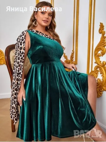 Рокля от кадифе със зелен акцент ХХЛ/XXL, снимка 4 - Рокли - 49939304