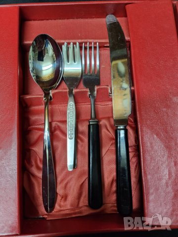 лъжици, вилици и ножове - к-т за хранене, 24 броя (+1) здрави и солидни прибори, СССР, черни дръжки