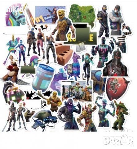 50 бр Fortnite Фортнайт самозалепващи лепенки стикери за украса декор картонена торта и др декор