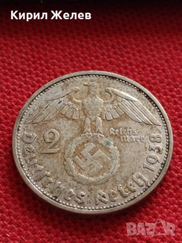 СРЕБЪРНА МОНЕТА 2 райхсмарки 1938г. Нацистка Германия Трети Райх с СВАСТИКА уникат 72021, снимка 2 - Нумизматика и бонистика - 38491884