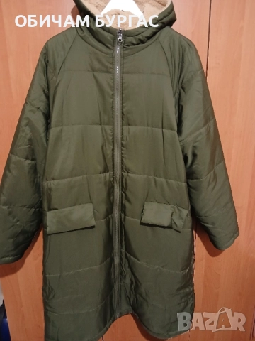 3xl НОВО КРАСИВО,ДЪЛГО,ТОПЛО,ВАТИРАНО ЯКЕ В ЦВЯТ КАКИ С ДЖОБОВЕ И КАЧУЛКА