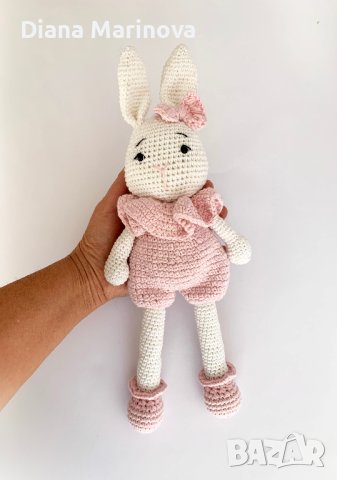 Детска играчка зайче, ръчна изработка, плетени играчки, подарък за момиче, снимка 5 - Плюшени играчки - 43142666