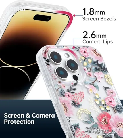 SCORPIFY Калъф за iPhone 16 Pro Max, сладко прозрачно покритие с цветя и златни акценти за жени, снимка 3 - Калъфи, кейсове - 47514511