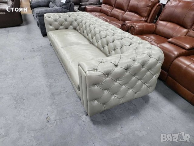 Голям сив кожен диван Честърфийлд - естествена кожа, снимка 8 - Дивани и мека мебел - 39718256