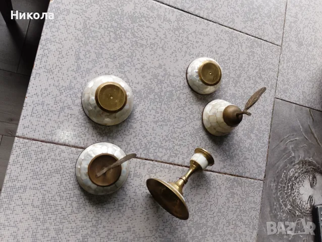 Свещници от месинг и седеф, снимка 6 - Декорация за дома - 50325879