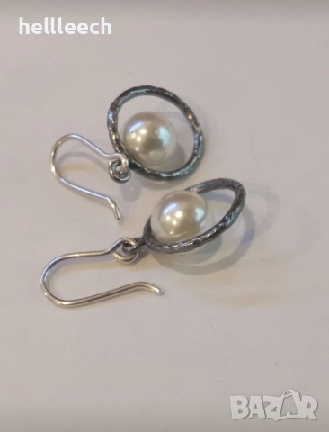 Сребърни обеци с перли, снимка 3 - Обеци - 52669328