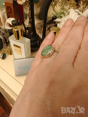 Нов сребърен пръстен с естествен жадеит, снимка 6 - Пръстени - 49744024