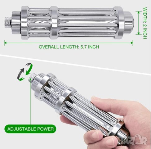 Супер Мощен Лазер Акумулаторен Лазер Високоенергиен Лазер 5000mW Военен Лазер 10 Километра Зелен Лъч, снимка 6 - Оборудване и аксесоари за оръжия - 43309354