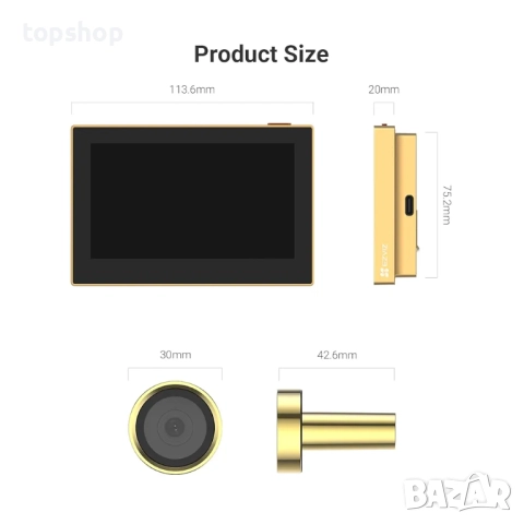 Безжична шпионка за врата EZVIZ CP2 с 4.3" монитор, отвор 14–26 мм, дебелина на вратата 35–105 мм..., снимка 9 - Други - 51707794