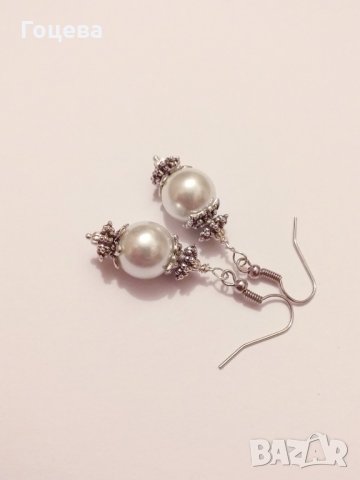 Разкошни Викториански перлени обеци с много красиви орнаменти в цвят сребро, снимка 4 - Обеци - 28078699