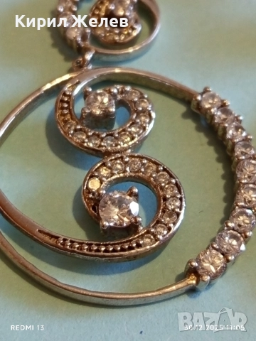 Абстрактни сребърни обеци с ювелирно инкрустирани кристали елегантни 14958, снимка 2 - Обеци - 52934350