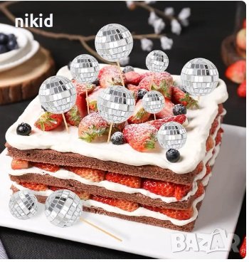 Лазер Диско топка топки топер на клечка за украса декор на торта  , снимка 4 - Други - 43973122