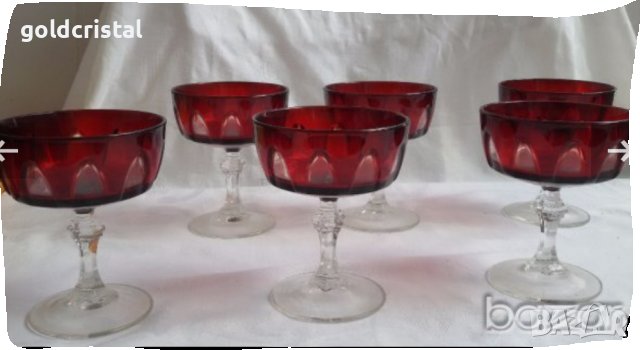  чаши френски червен кристал лукс, снимка 3 - Антикварни и старинни предмети - 18594015