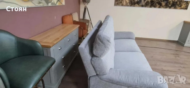 Сив диван от плат тройка с електрически релаксиращ механизъм, снимка 3 - Дивани и мека мебел - 52826141