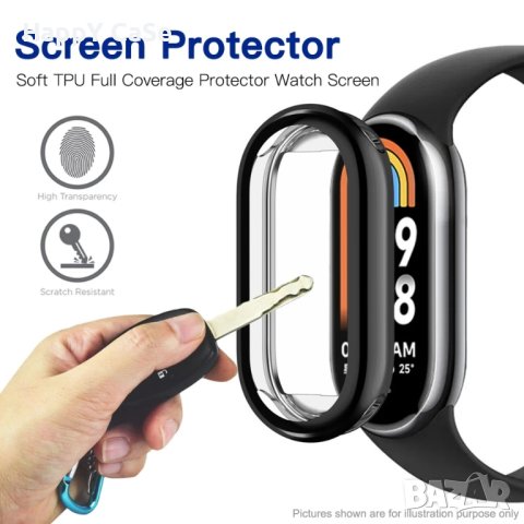 Xiaomi Smart Band 9 8 / Pro / Мек TPU силиконов кейс с протектор, снимка 3 - Смарт гривни - 43142872