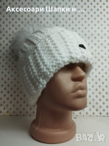 Дамска плетена шапка с папулка- дшб 69, снимка 3 - Шапки - 43309344
