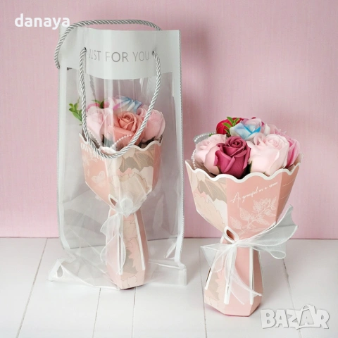 6375 Подаръчен букет сапунени рози с аромат, 30 см